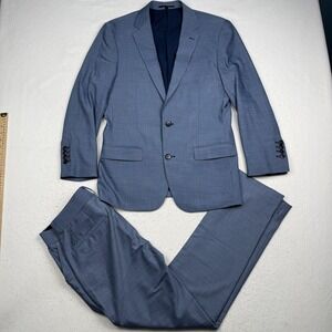 State and Liberty Suit Mens 38 29x29 Blue Solid Stretch 2 Piece Athletic Fit